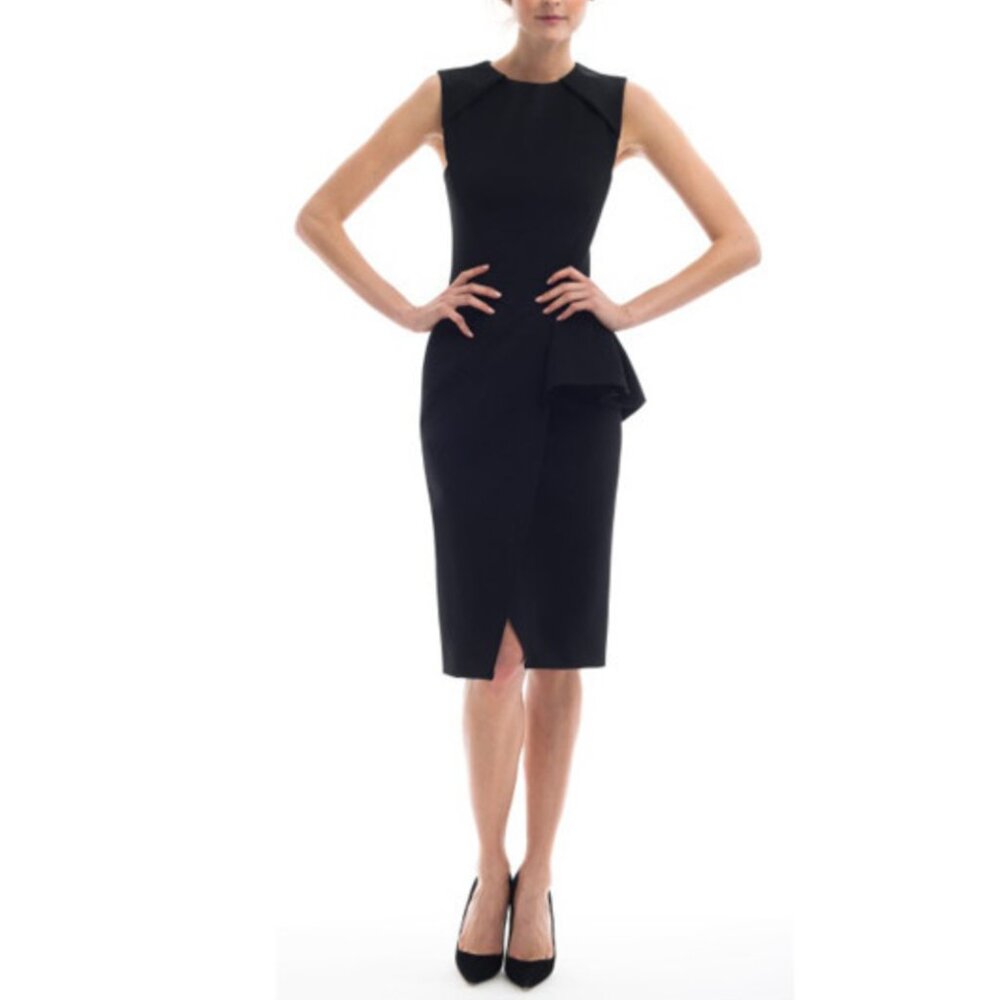 $1790 J. Mendel Black Layered Sheath Peplum Mini Dress size 6